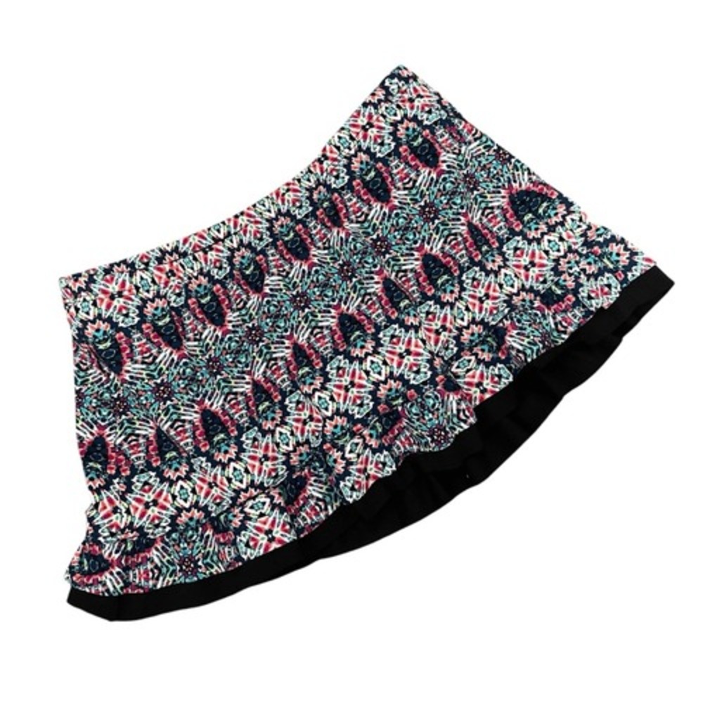 Title Nine Swim Skirt Small Geometric Kaleidoscope Print Ruffle Hem Skort Black